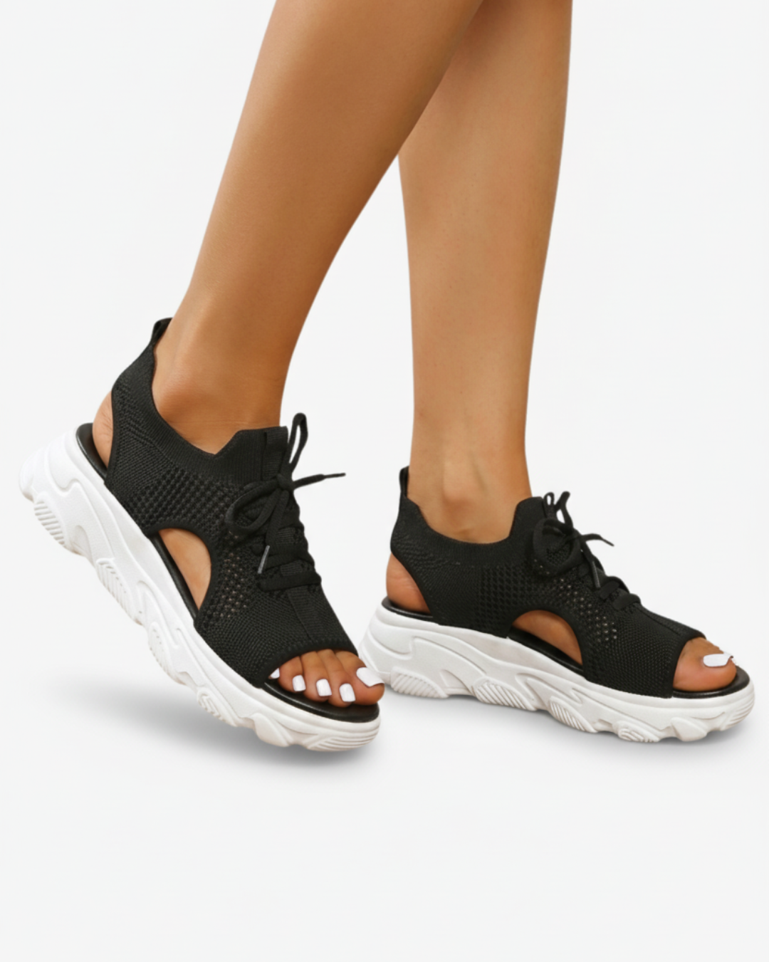 Sandals Knit Mesh Cutout Lace Up Open Toe