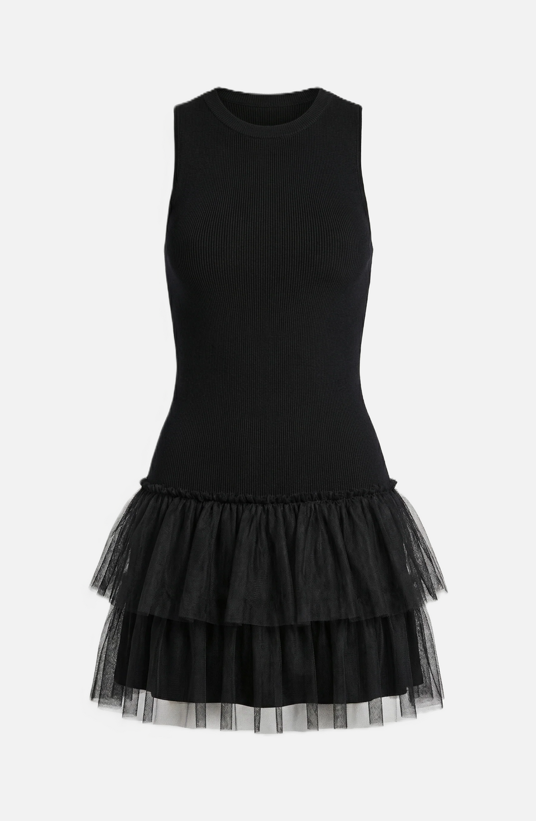 Mini Cocktail Dress Sleeveless High Neck Fitted Tiered Tulle