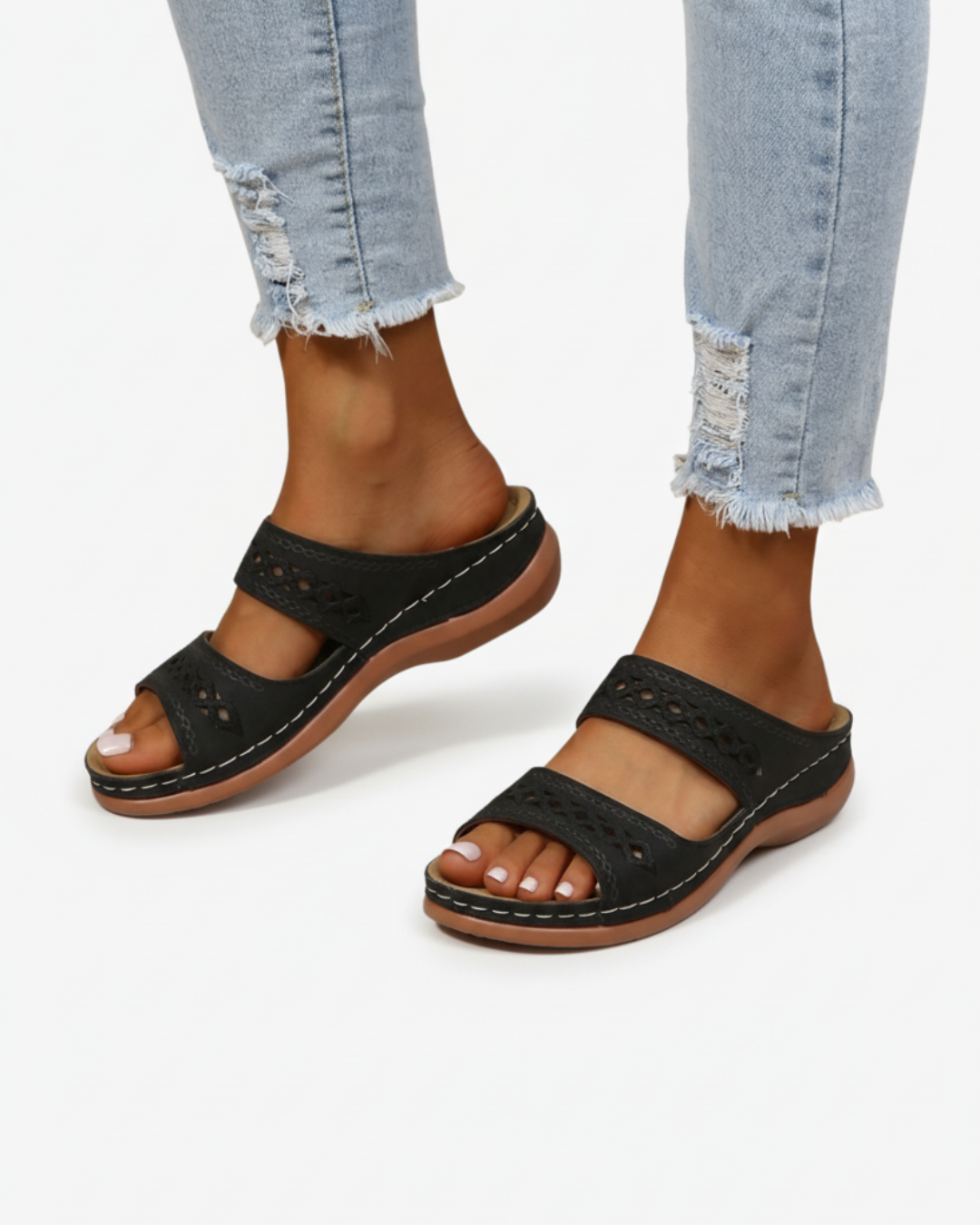 Slide Sandals Double Strap Cutout Upper Open Toe
