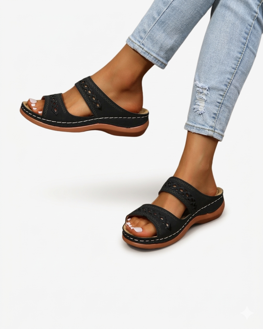 Slide Sandals Double Strap Cutout Upper Open Toe