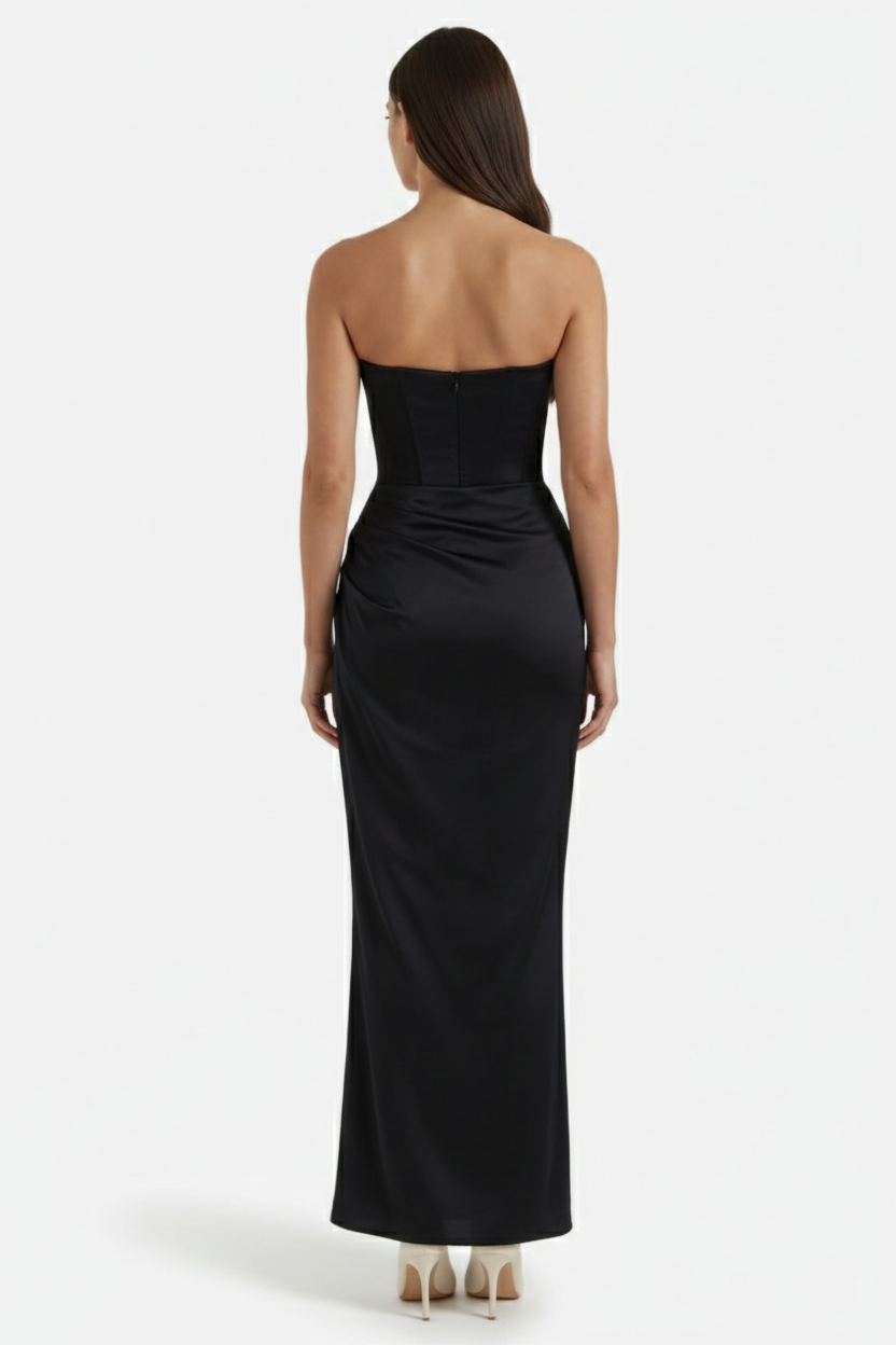 Strapless Corset Maxi Dress Structured Bodice Draped Detail