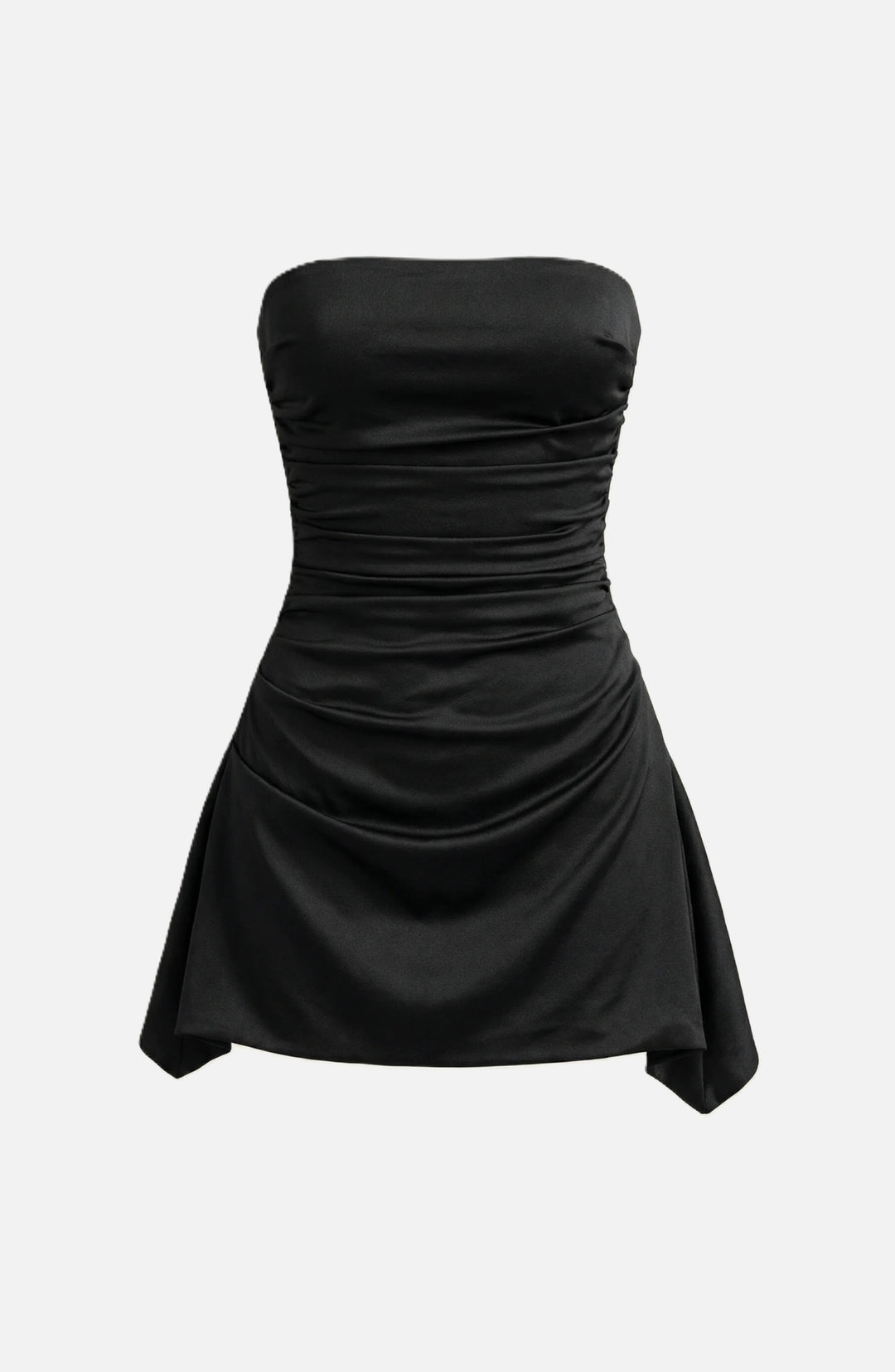 Party Dress Strapless Ruched Draped Mini with Asymmetric Hem