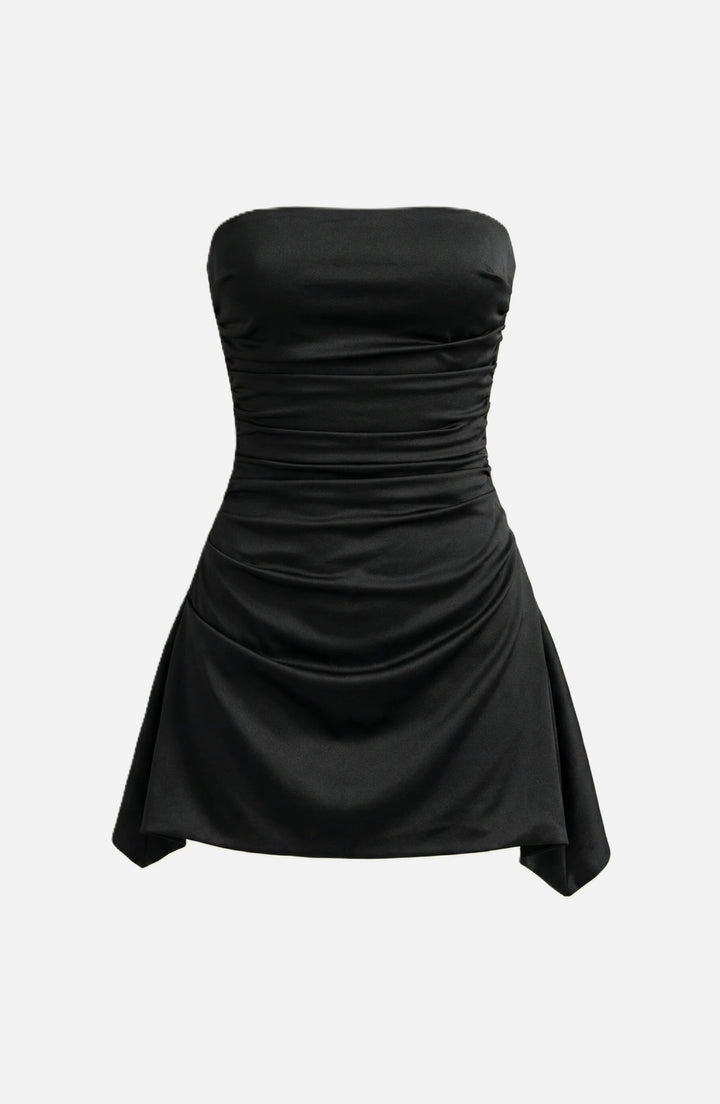 Party Dress Strapless Ruched Draped Mini with Asymmetric Hem