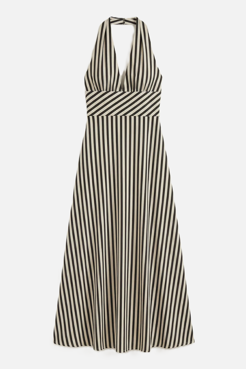Striped Halter Neck Maxi Dress with Open Back
