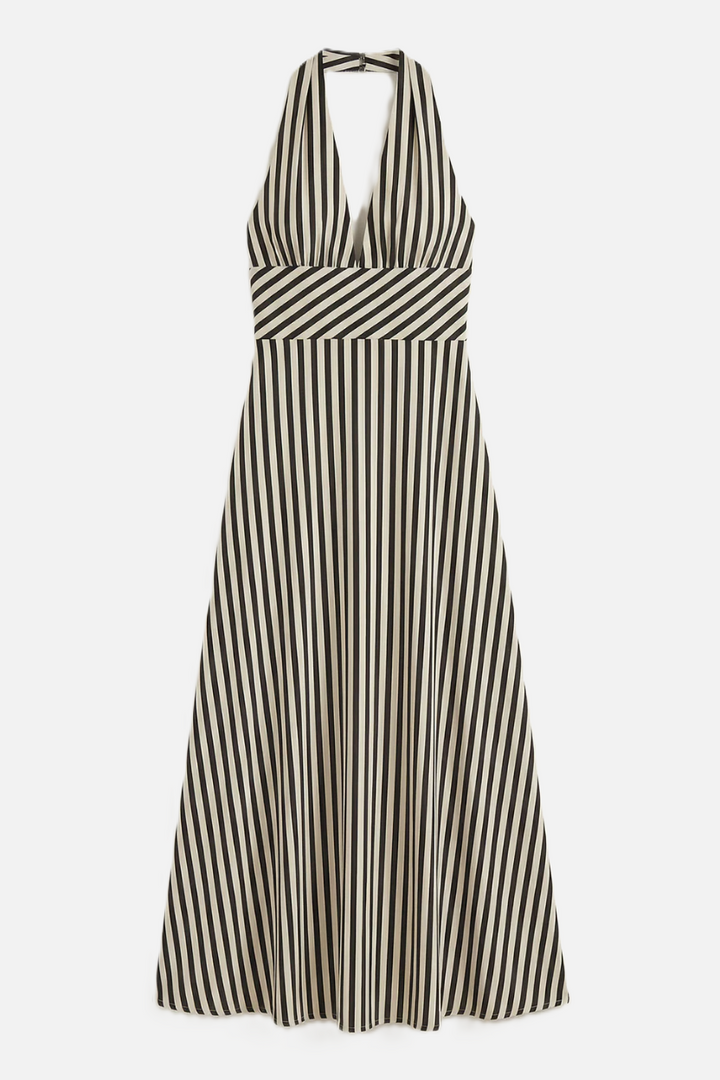 Striped Halter Neck Maxi Dress with Open Back