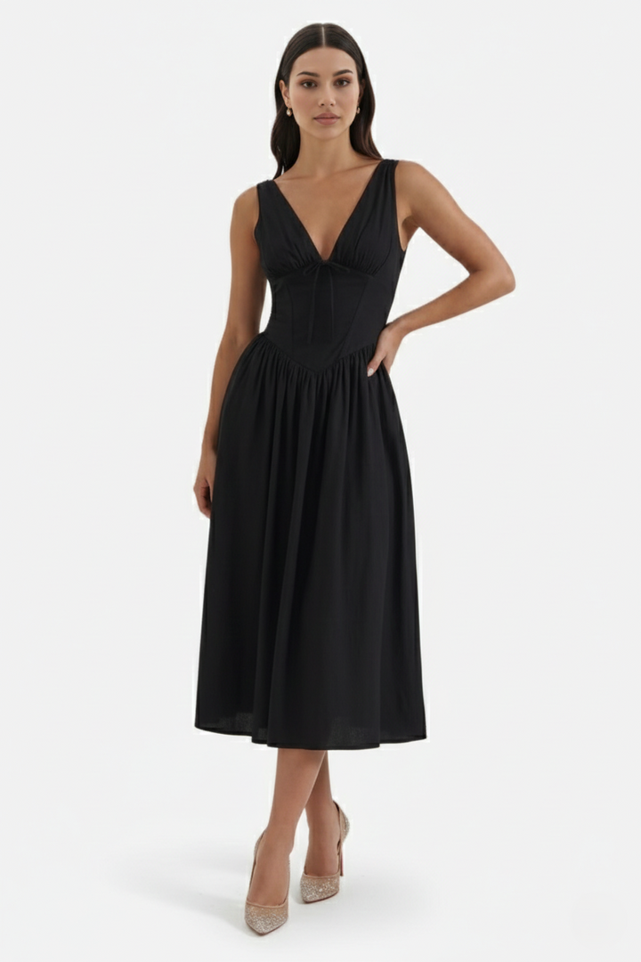 Summer Dress V Neck Fit and Flare Corset Waist