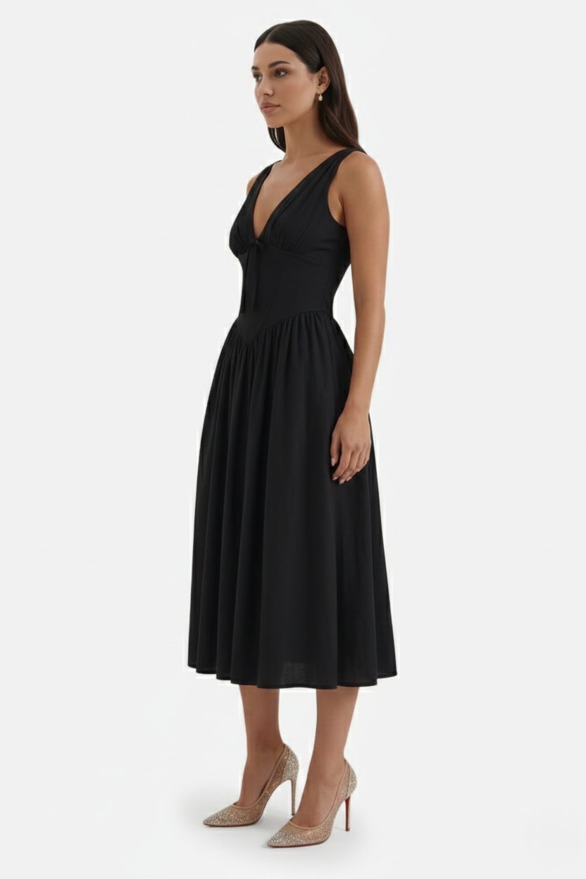 Summer Dress V Neck Fit and Flare Corset Waist