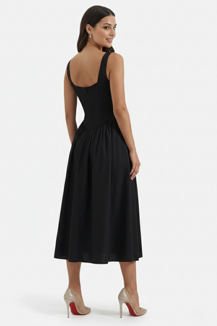 Summer Dress V Neck Fit and Flare Corset Waist