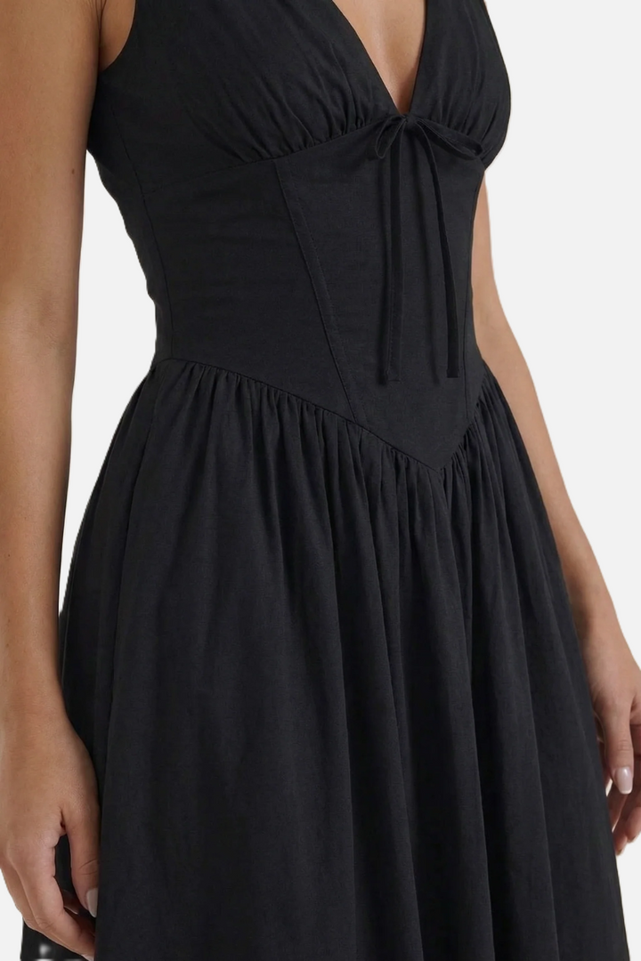 Summer Dress V Neck Fit and Flare Corset Waist