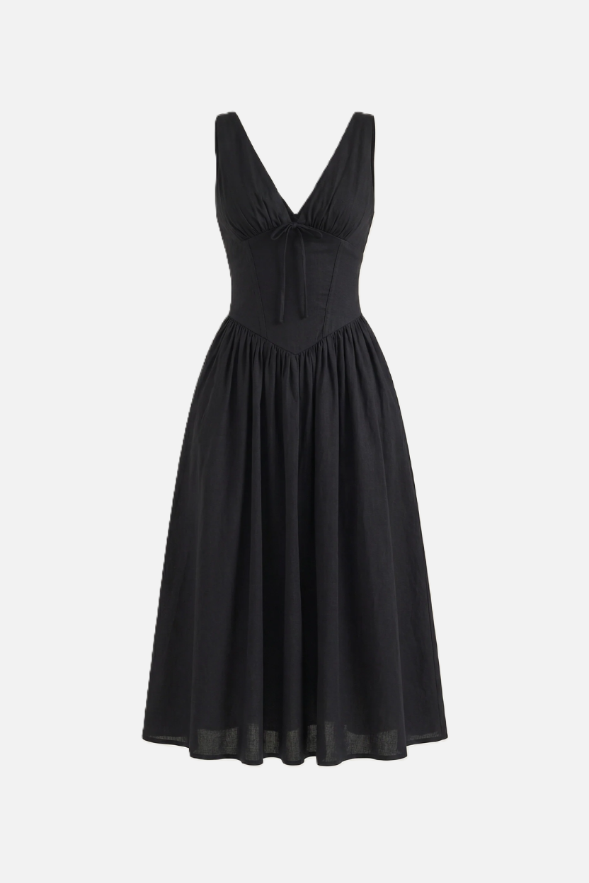 Summer Dress V Neck Fit and Flare Corset Waist