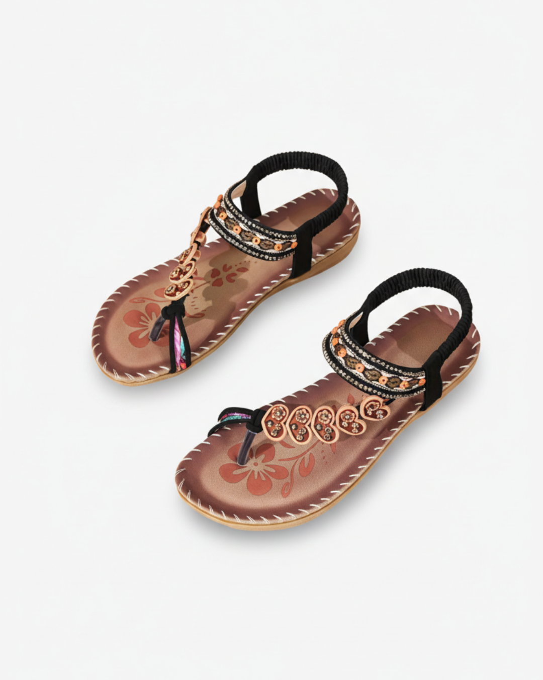 Thong Sandals Beaded Flower Elastic Ankle Strap Slip On