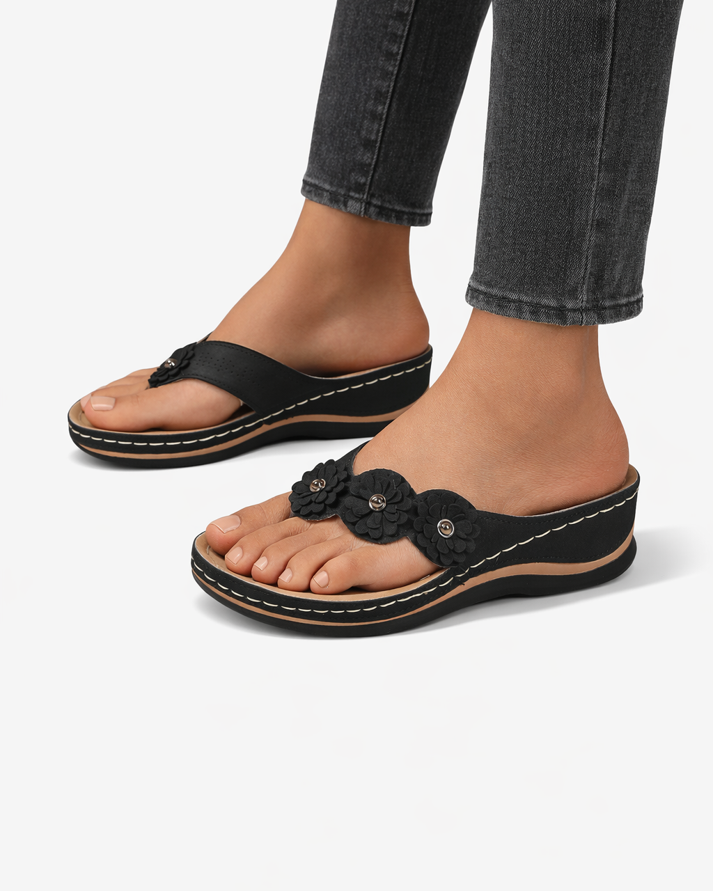 Wedge Flip Flop Sandals Floral Strap Open Toe Slip On