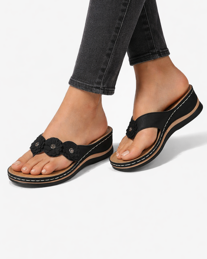 Wedge Flip Flop Sandals Floral Strap Open Toe Slip On