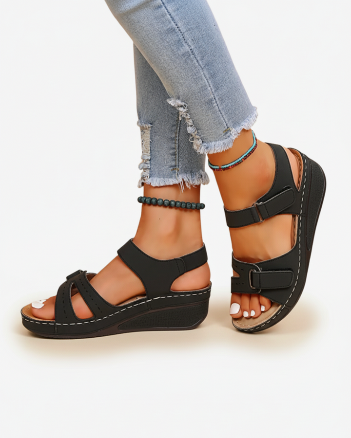 Wedge Sandals Double Adjustable Strap Open Toe