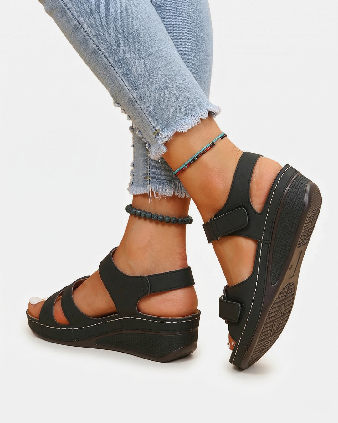 Wedge Sandals Double Adjustable Strap Open Toe