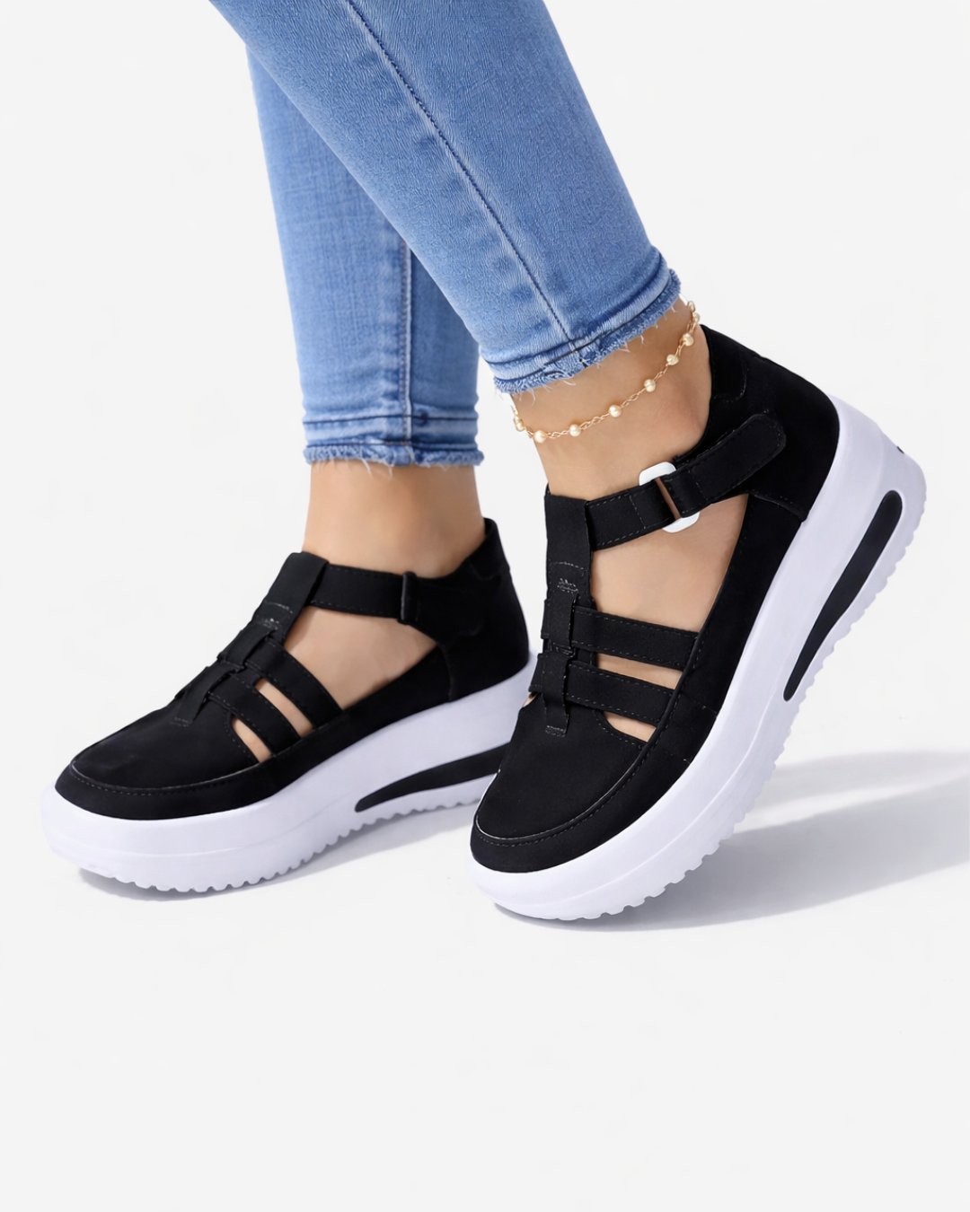 Wedge Shoes Adjustable Strap Cutout Closed Toe