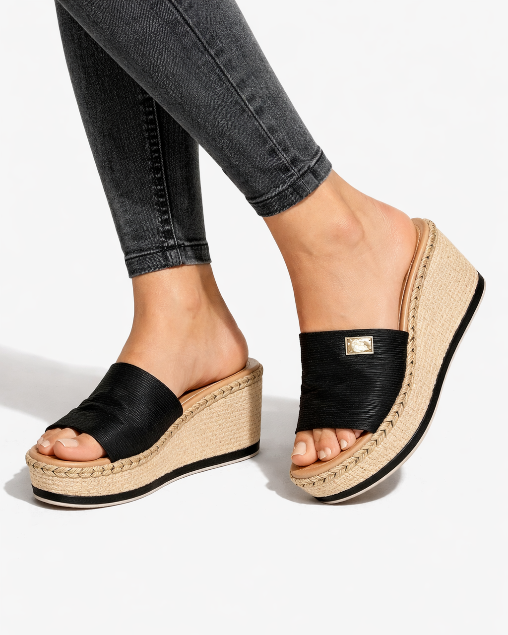 Wedge Slide Sandals Espadrille Platform Open Toe Slip On