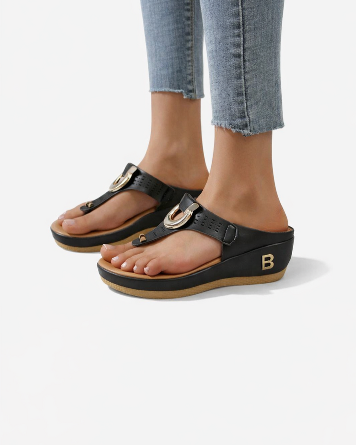 Wedge Thong Sandals Metal Ring Detail Slip On