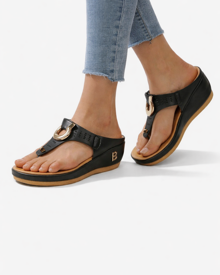 Wedge Thong Sandals Metal Ring Detail Slip On