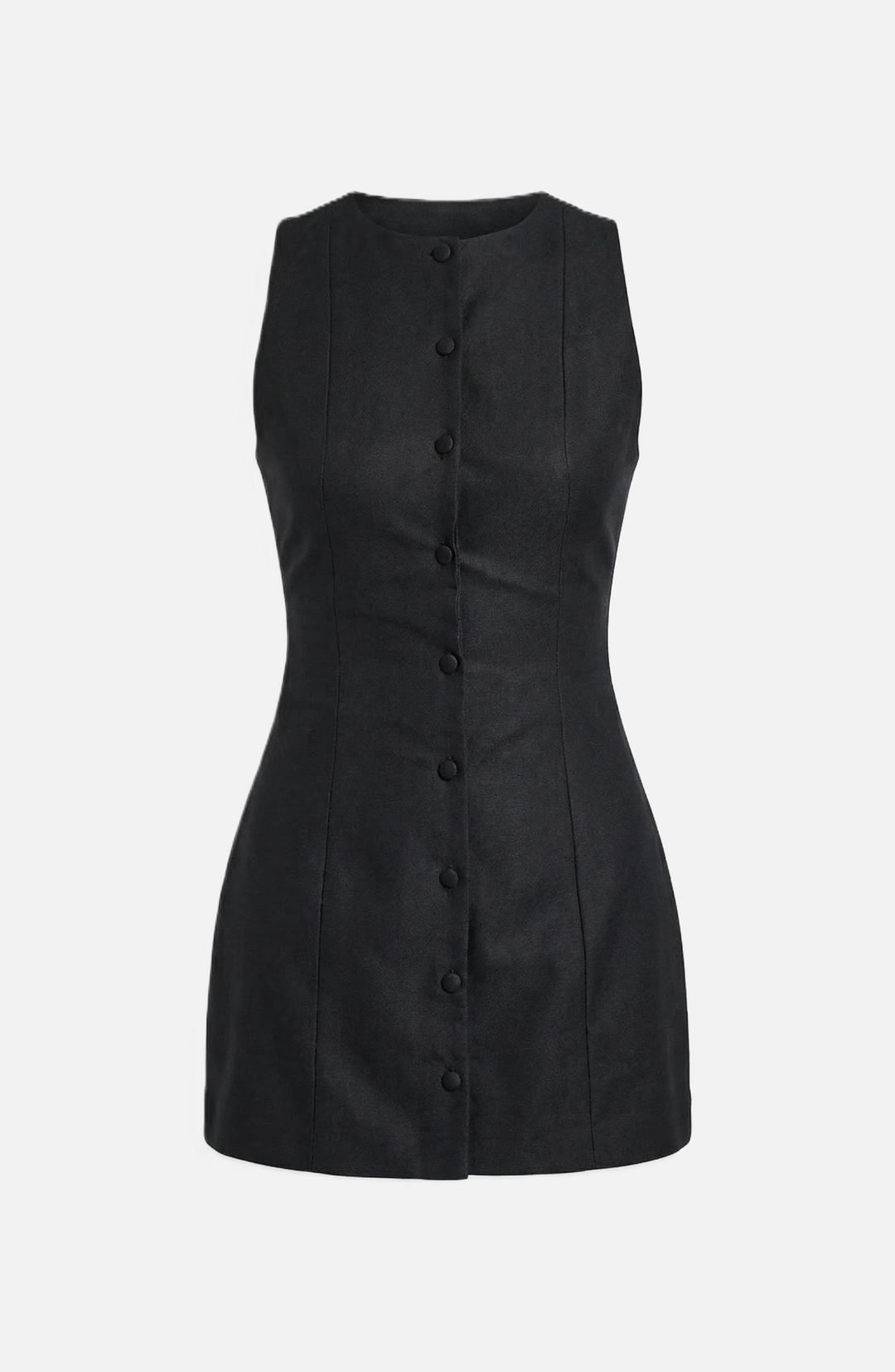 Sleeveless Button-Front Mini Sheath Dress Round Neck