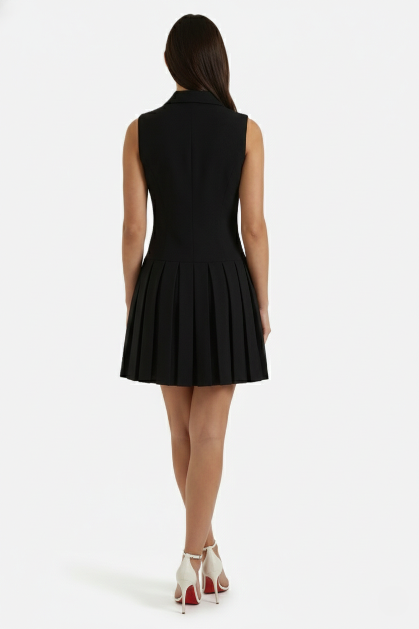Double-Breasted Waistcoat Pleated Mini Dress