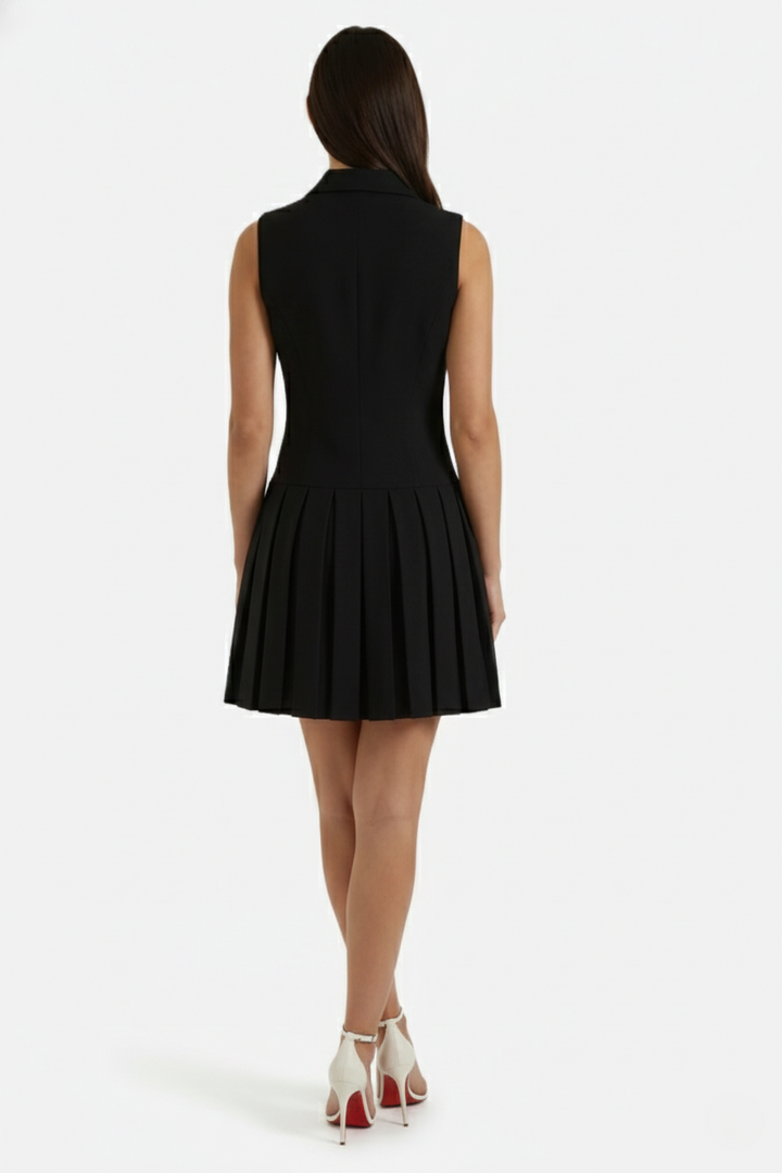 Double-Breasted Waistcoat Pleated Mini Dress