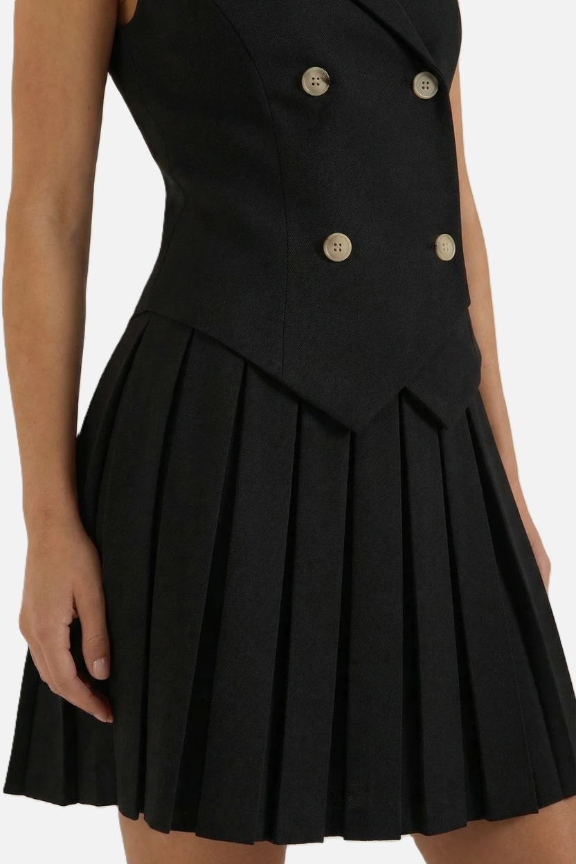 Double-Breasted Waistcoat Pleated Mini Dress