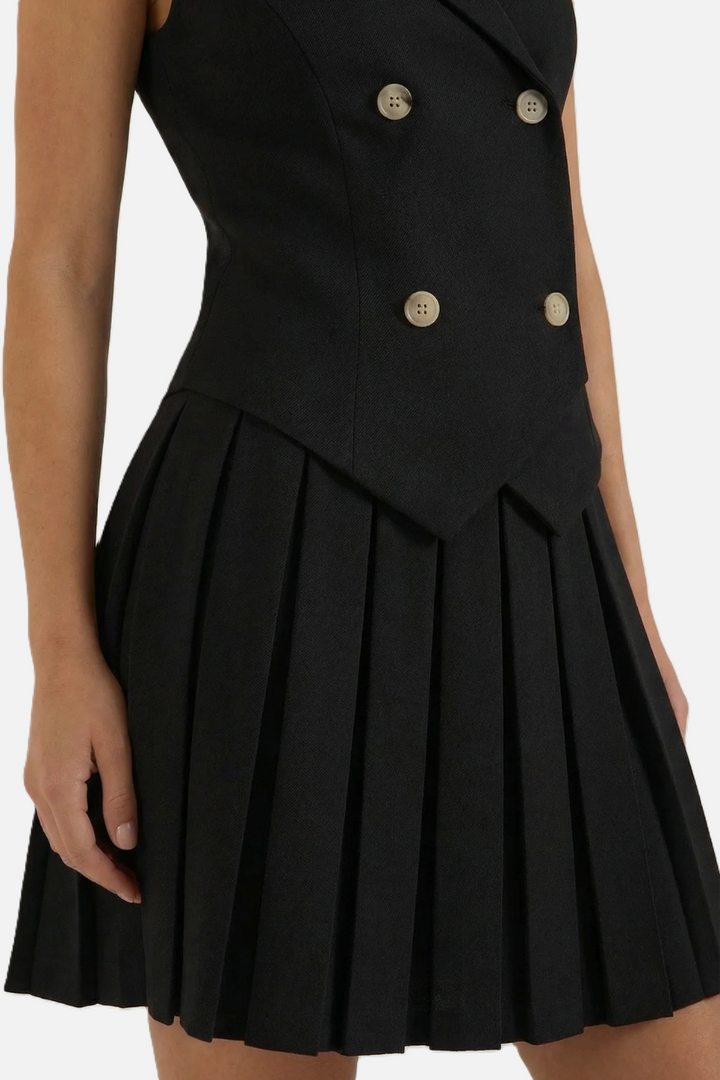 Double-Breasted Waistcoat Pleated Mini Dress