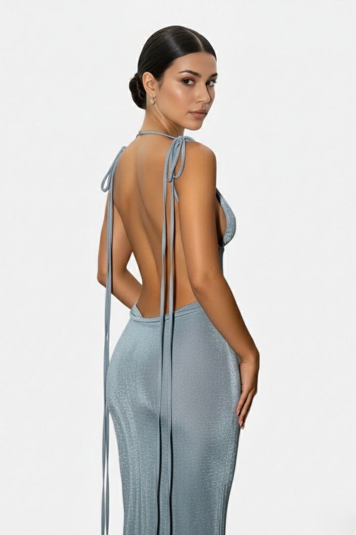 Spaghetti Strap Backless Maxi Dress Long Tie Back