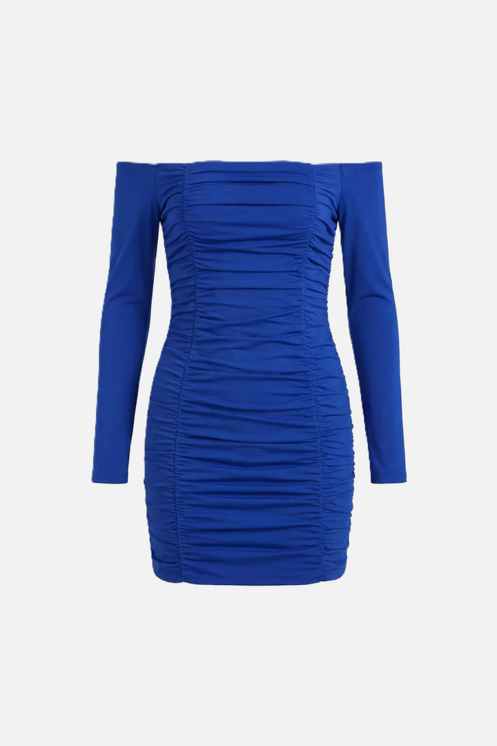 Ruched Off-Shoulder Long Sleeve Bodycon Mini Dress