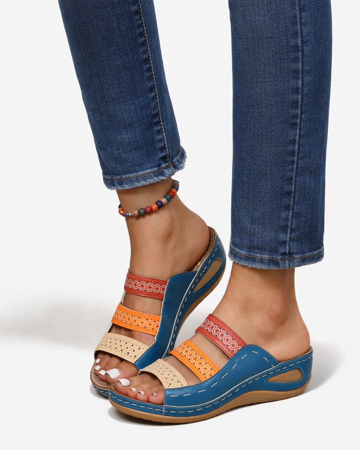 Slide Sandals Wedge Heel Multi-color Strap