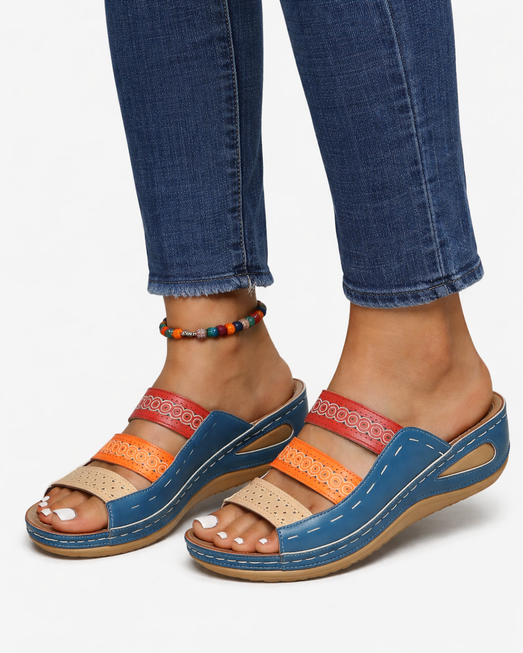 Slide Sandals Wedge Heel Multi-color Strap