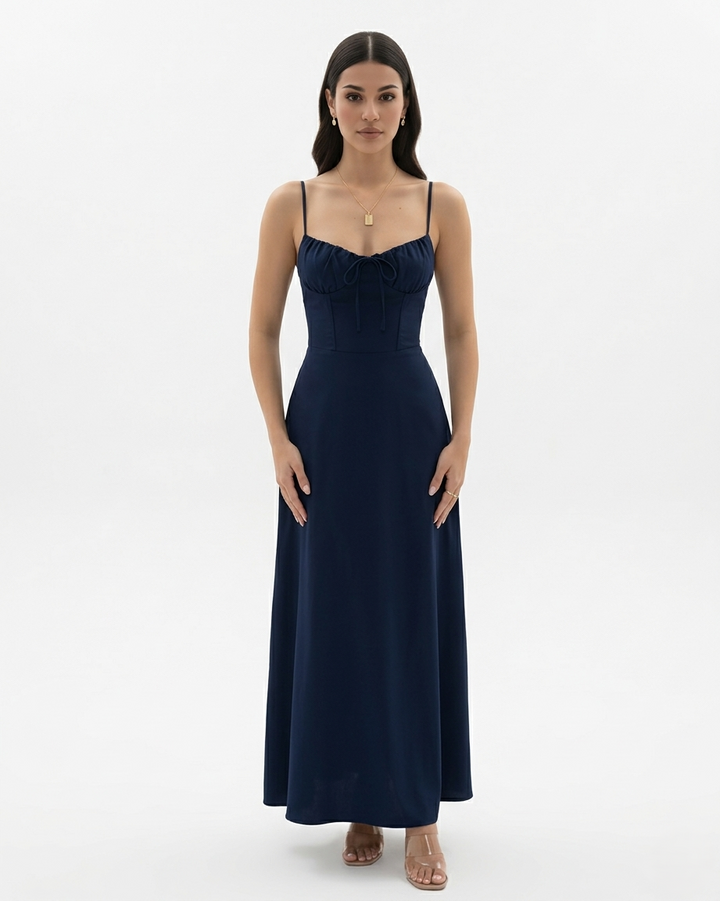 Spaghetti Strap Maxi Dress Sweetheart Neck Tie Front A Line