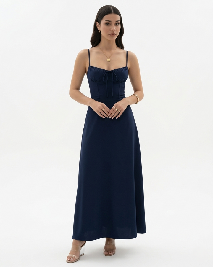 Spaghetti Strap Maxi Dress Sweetheart Neck Tie Front A Line