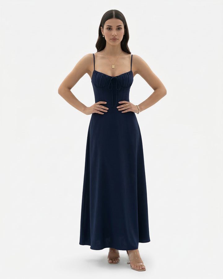 Spaghetti Strap Maxi Dress Sweetheart Neck Tie Front A Line