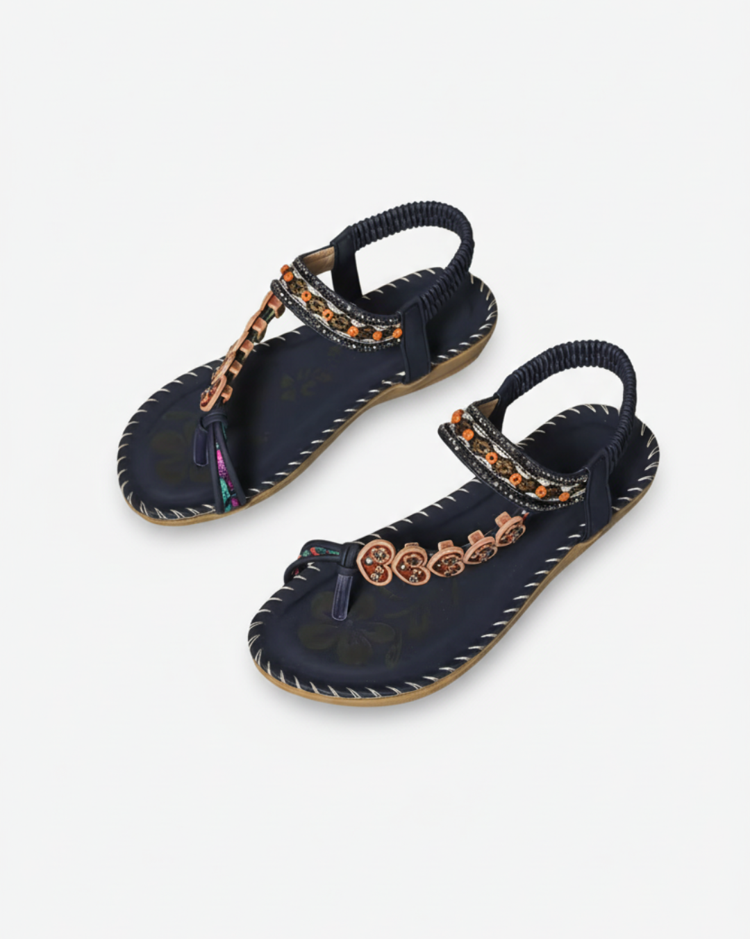 Thong Sandals Beaded Flower Elastic Ankle Strap Slip On