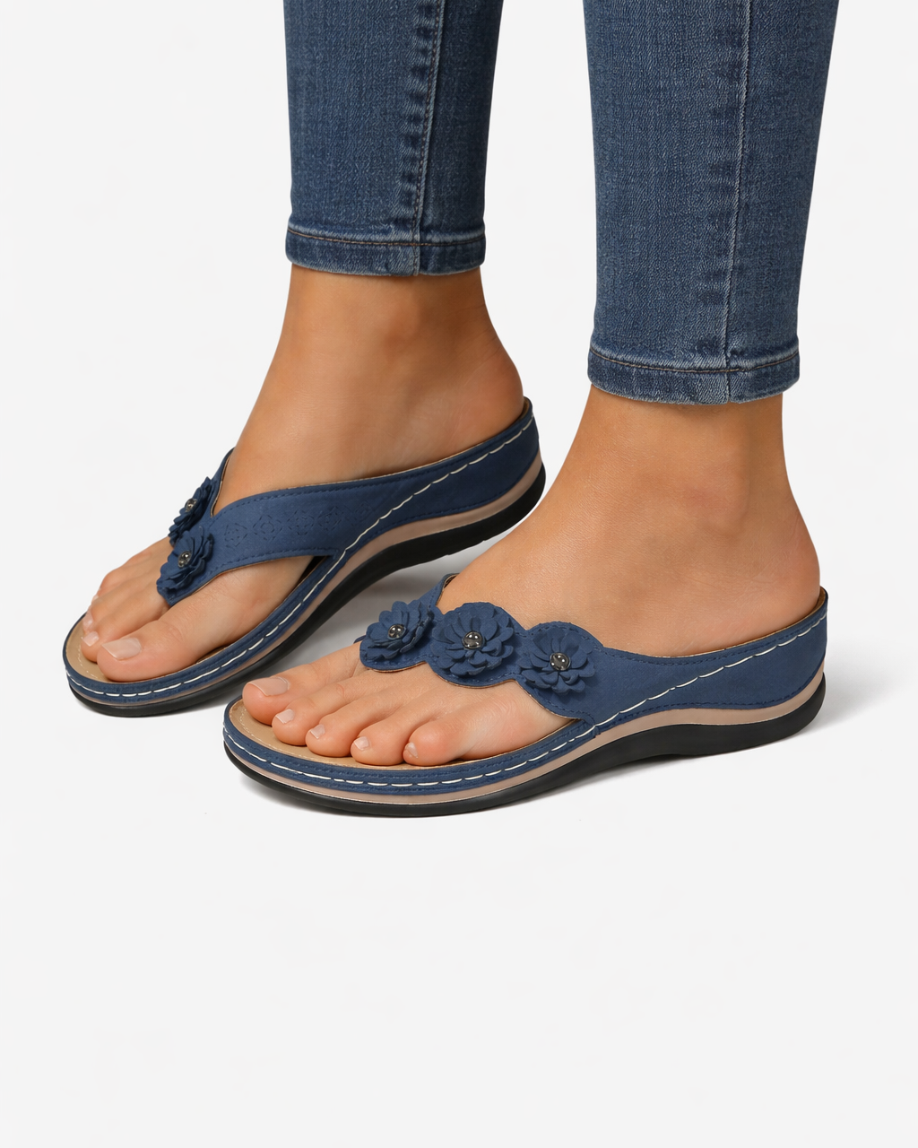 Wedge Flip Flop Sandals Floral Strap Open Toe Slip On