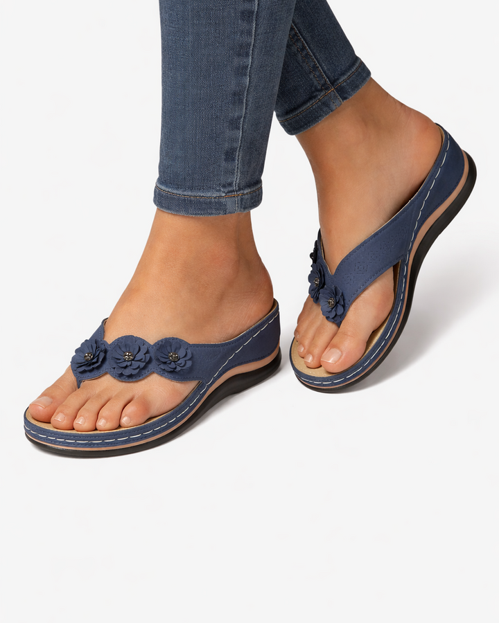 Wedge Flip Flop Sandals Floral Strap Open Toe Slip On