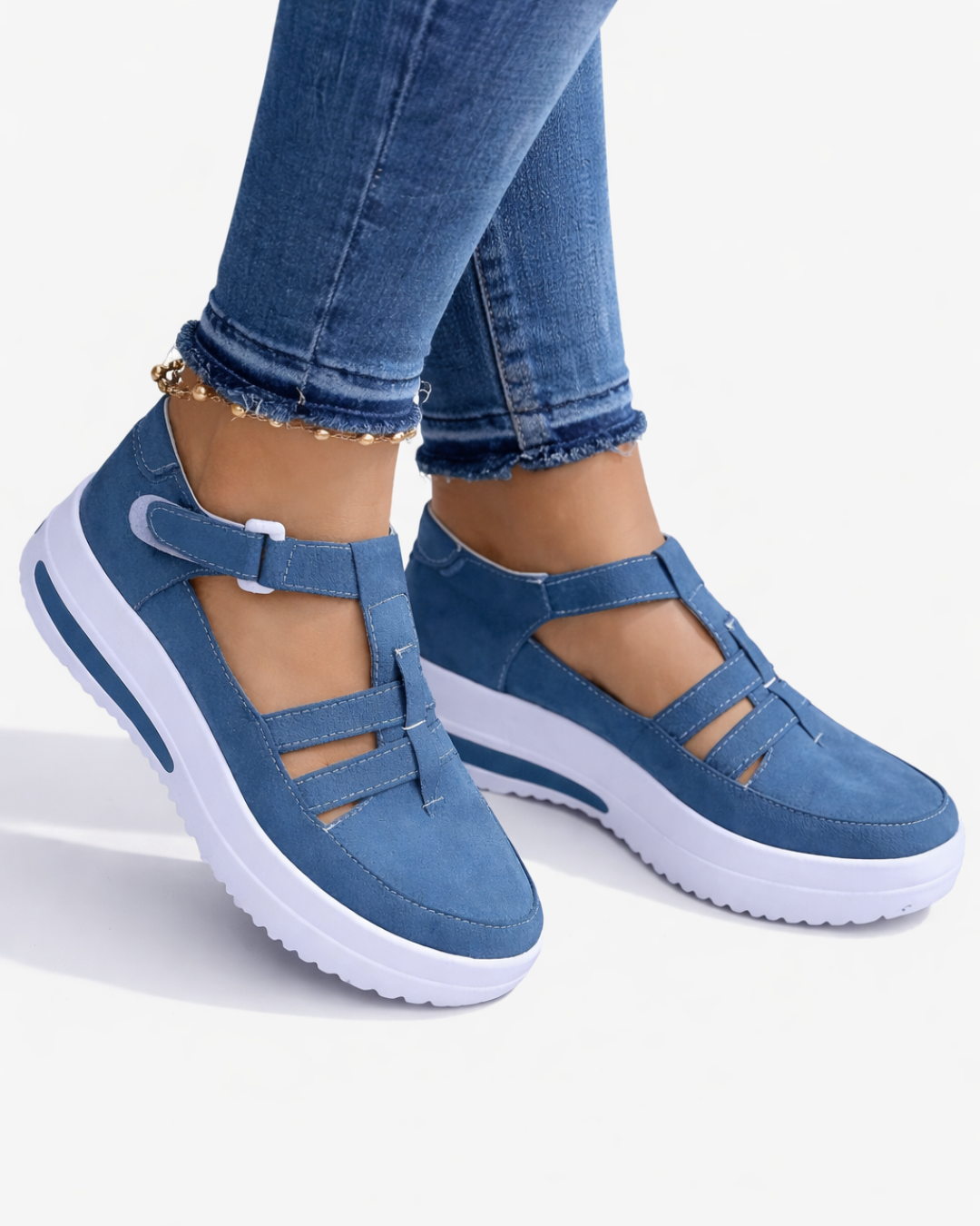 Wedge Shoes Adjustable Strap Cutout Closed Toe