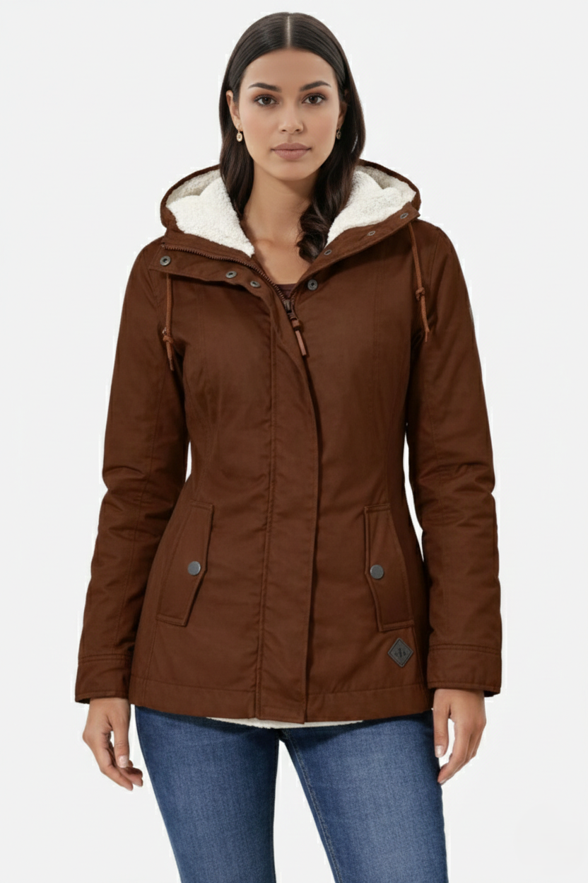 Waterproof Zip-Up Jacket with Fleece-Trim Hood and Pockets