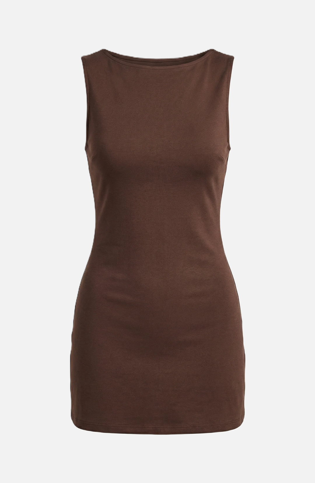 Bodycon Mini Dress Boat Neck Sleeveless Ribbed Knit Basic Stretch