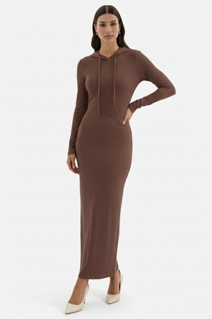Hooded Bodycon Maxi Dress Long Sleeve Casual Streetwear