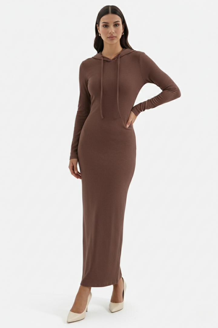 Hooded Bodycon Maxi Dress Long Sleeve Casual Streetwear