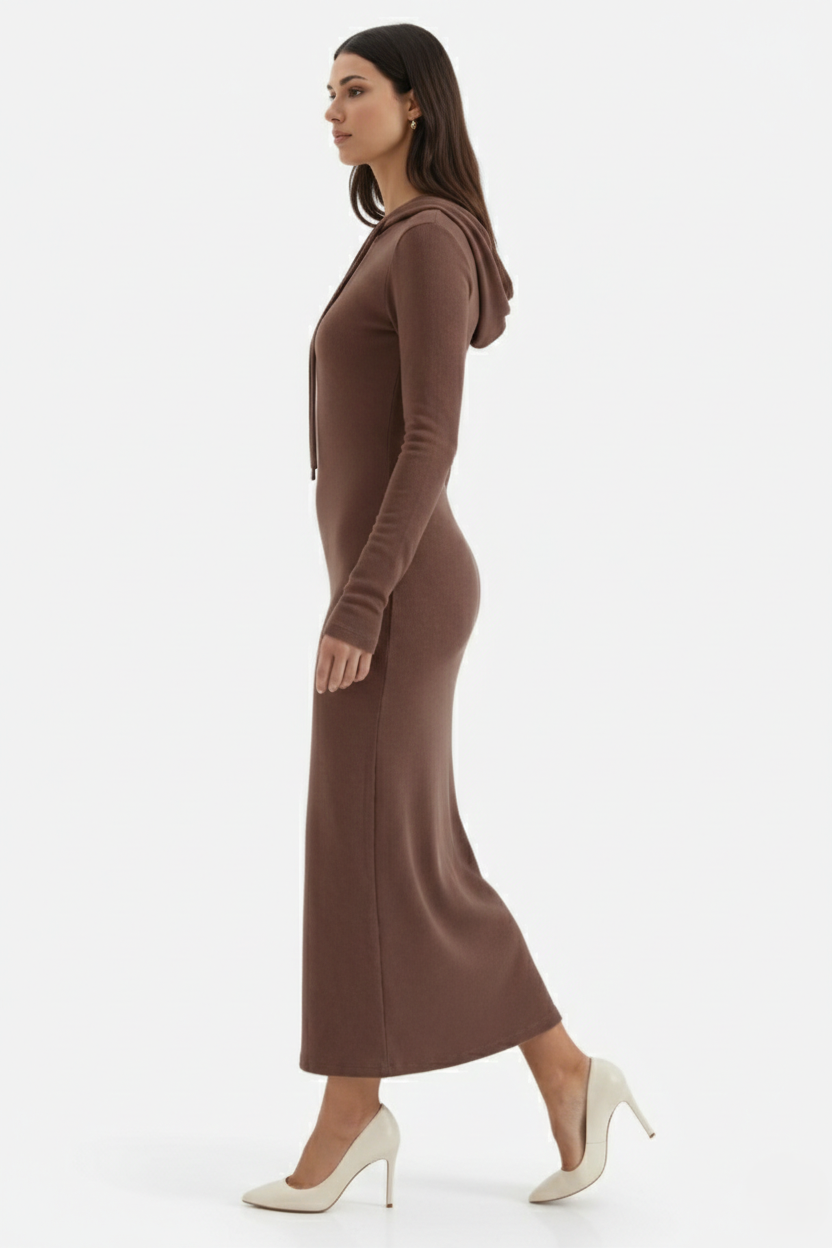 Hooded Bodycon Maxi Dress Long Sleeve Casual Streetwear
