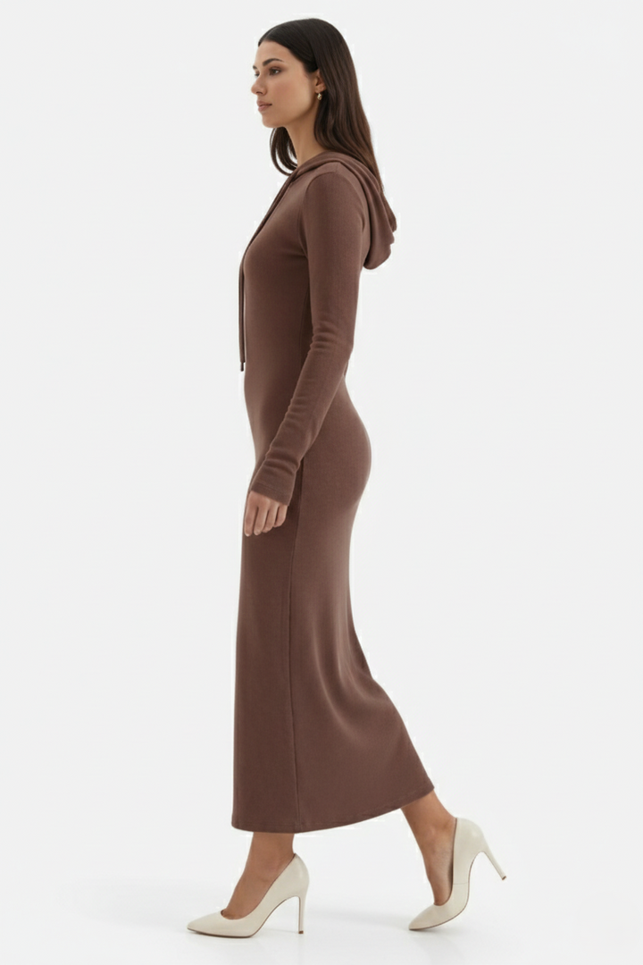 Hooded Bodycon Maxi Dress Long Sleeve Casual Streetwear
