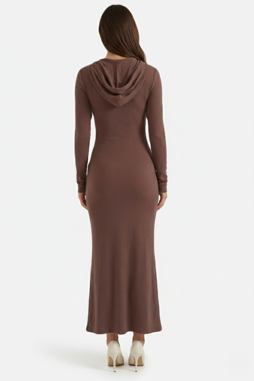 Hooded Bodycon Maxi Dress Long Sleeve Casual Streetwear