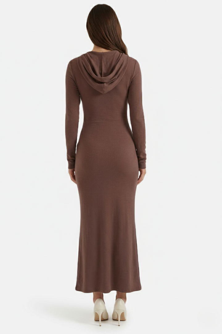Hooded Bodycon Maxi Dress Long Sleeve Casual Streetwear