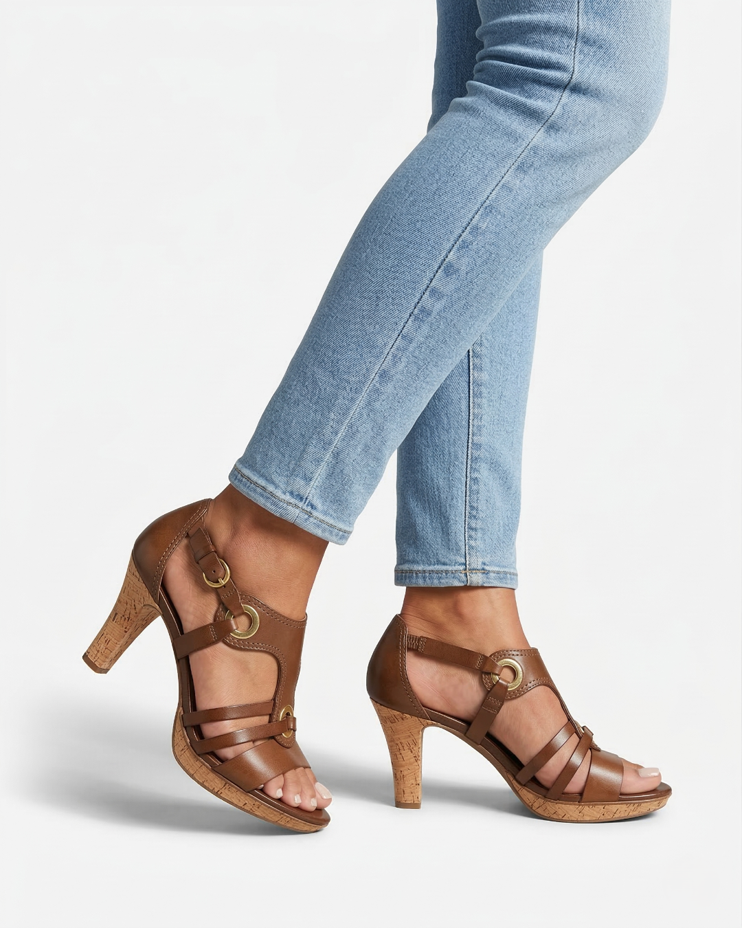 Cork Heel Sandals Women Open Toe Buckle Strap