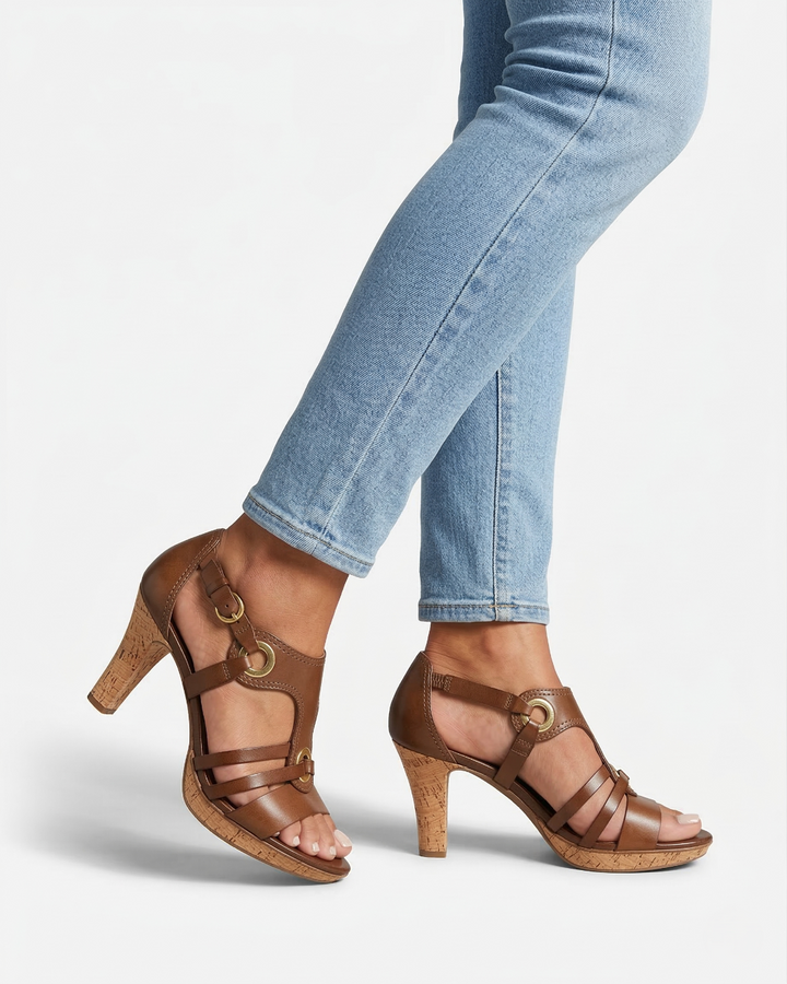 Cork Heel Sandals Women Open Toe Buckle Strap