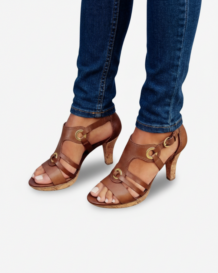 Cork Heel Sandals Women Open Toe Buckle Strap